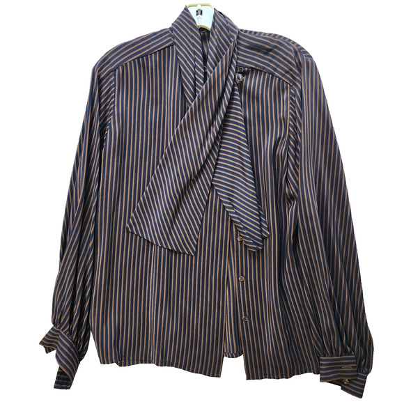 Calvin Klein Tops - Calvin Klein (possibly) Vertical Stripe Long-Sleeve Satin Blouse – Size 10
